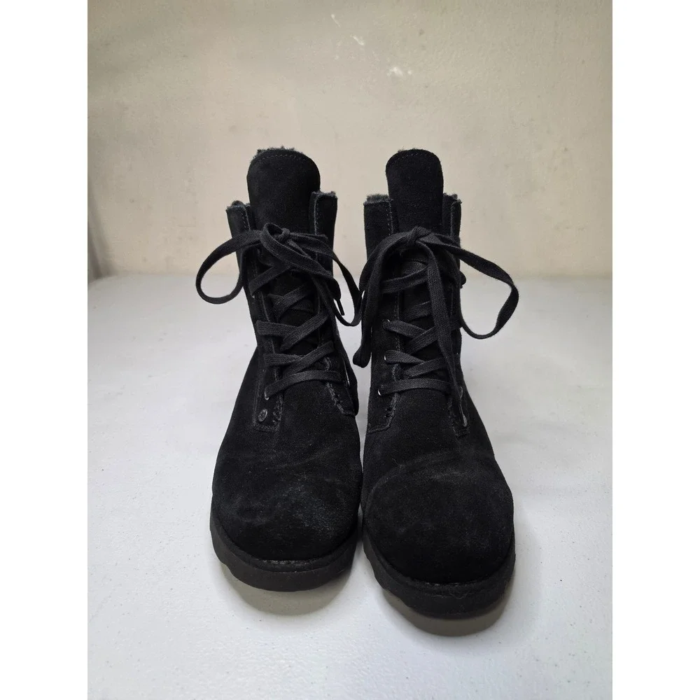 Bearpaw Krista Wide Black Suede Lace Up Winter Boots Womens 7